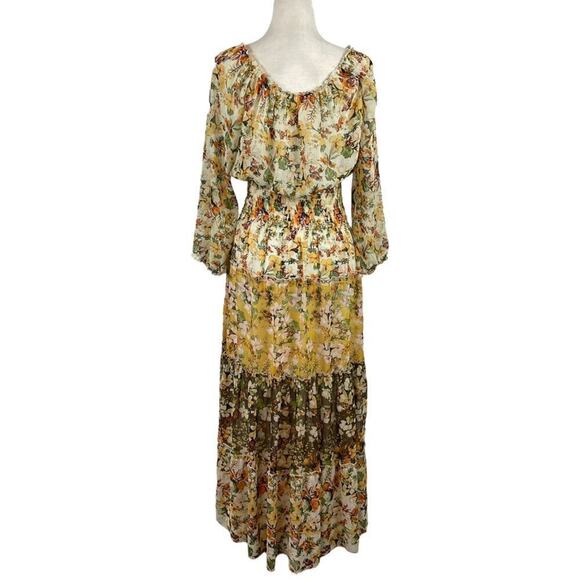 Fig and Flower Floral Pattern CottageCore Prairie Maxi Dress Banded Waist Large - Picture 2 of 13